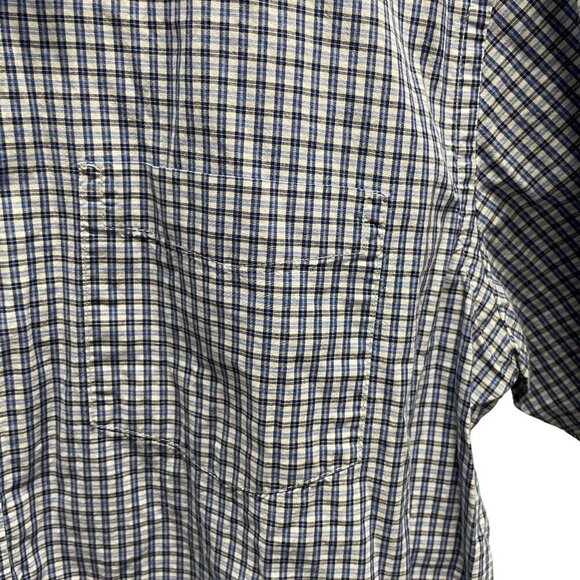 Gap Men's Classic Fit Short Sleeve Plaid Shirt XL Cotton Blue & White Checkered - Picture 3 of 4